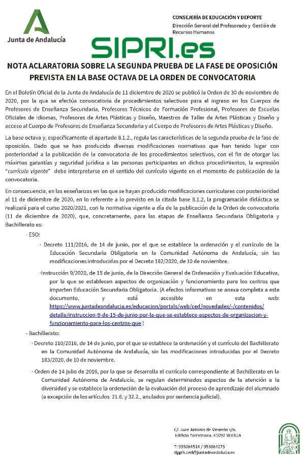 Normativa oposiciones andalucia 2021 Secundaria, ESO y Bachillerato