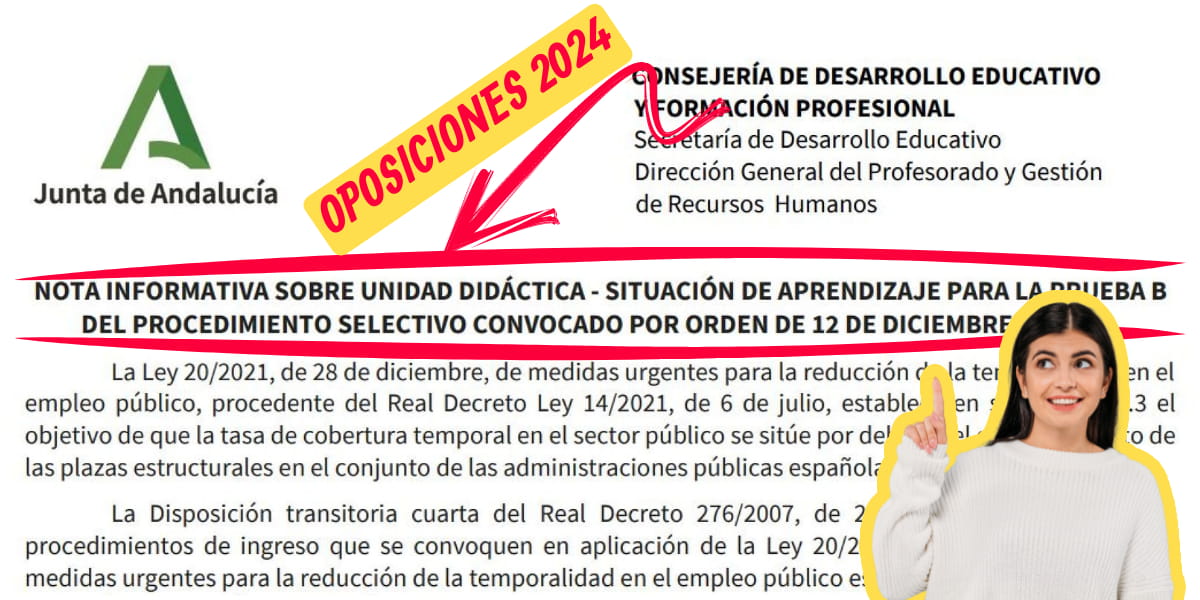 Nota informativa oficial sobre la unidad didáctica o situación de aprendizaje en las oposiciones docentes de Andalucía 2024