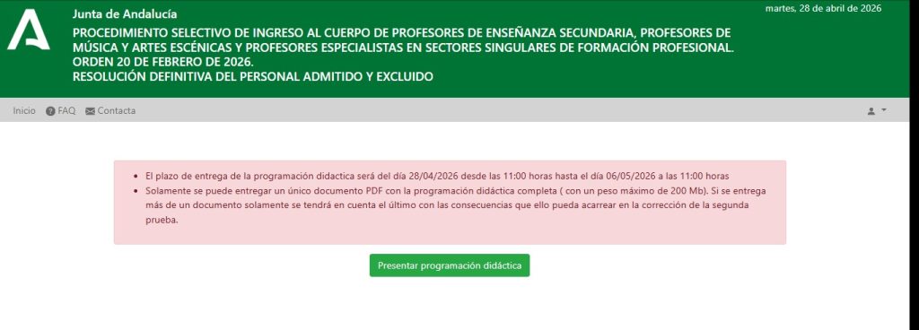 Avisos al entregar la programación didáctica 2026 en Andalucía