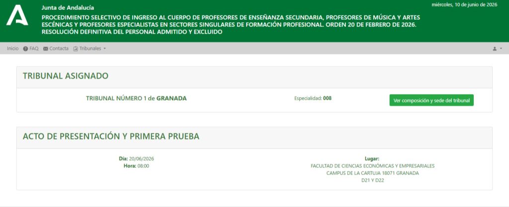 Consulta del Tribunal dentro del Portal del Opositor